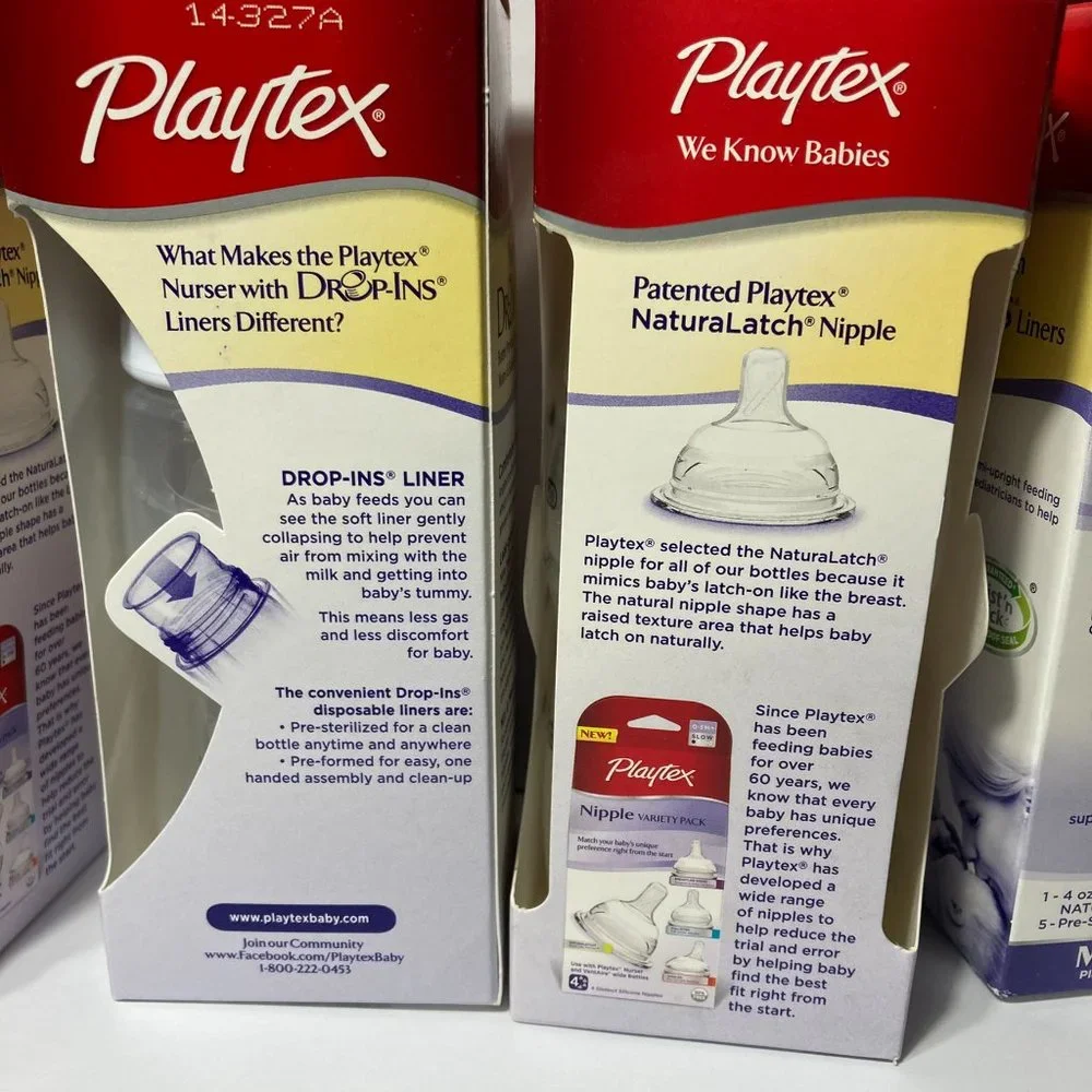 Playtex Baby Bottles Nurser with Drop Ins Liners Angled NaturaLatch SLOW 0-3M+